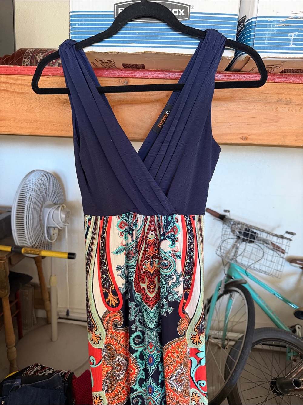 Renee C. Navy Textured V-Neck Dress